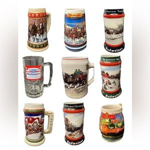 RARE VINTAGE Lot Of 9 90’s-2000’s Budweiser Holiday Stein Large Beer Mugs Horses